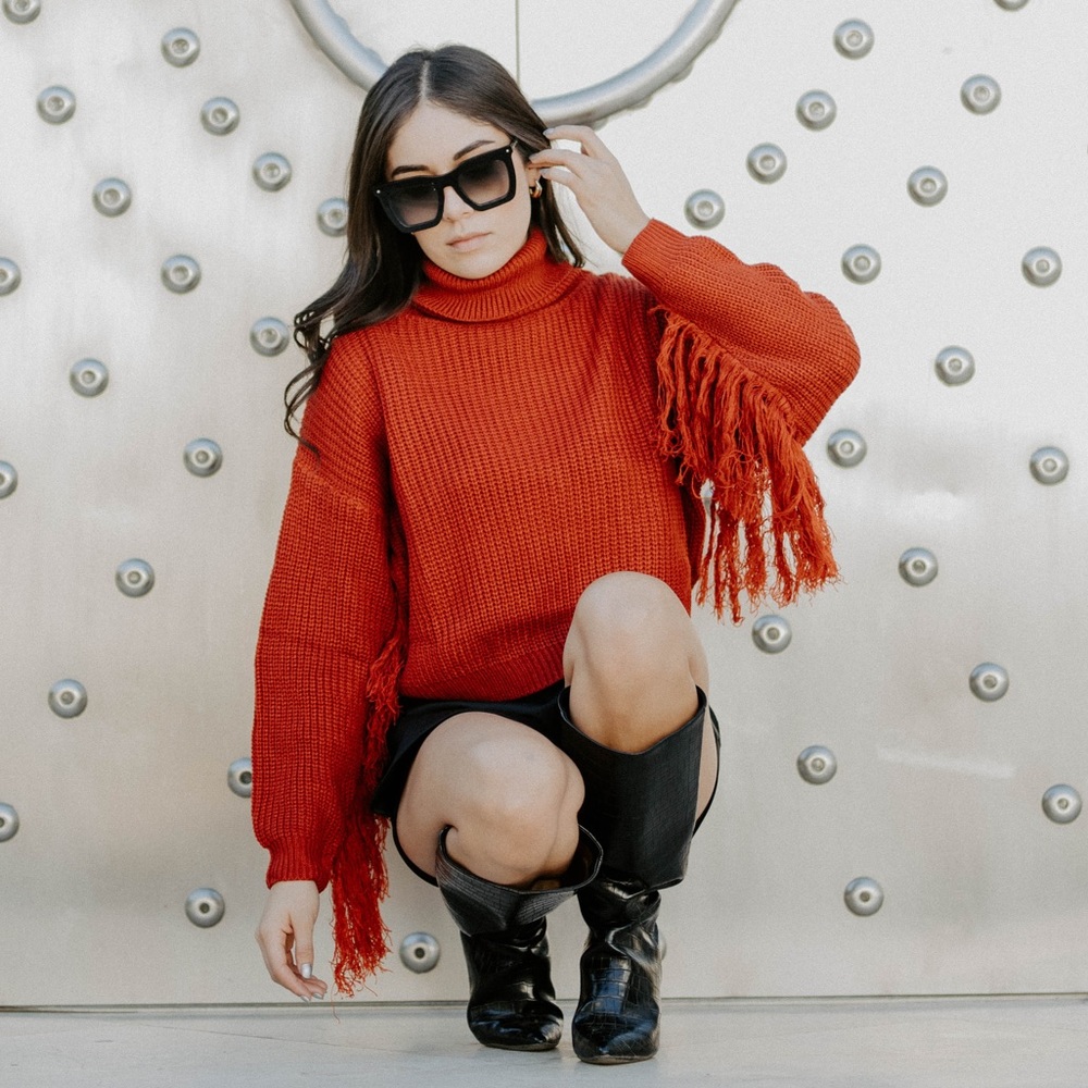 *24 HOUR SALE* All The Rage Rust Fringe Sleeve Sweater - Picture 12 of 13